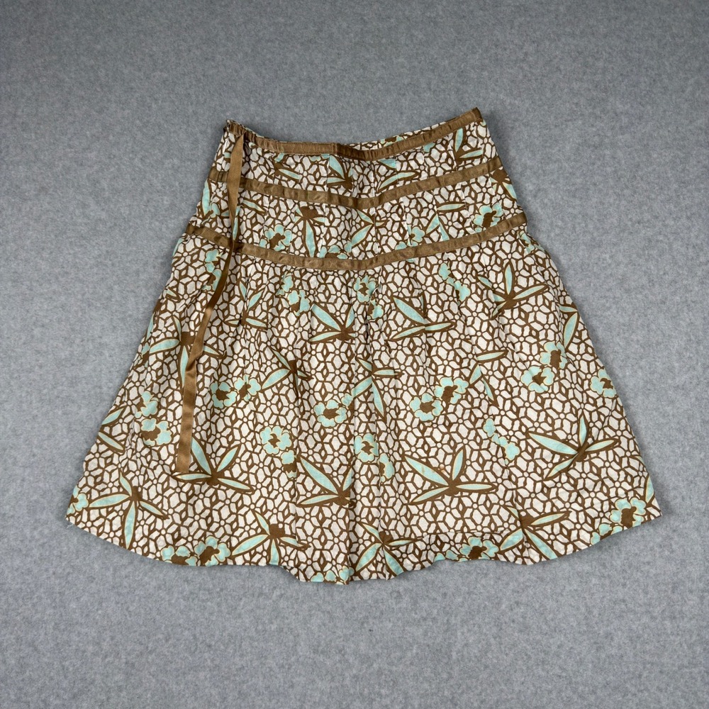 Gap Womens Brown Blue Floral Geometric A-Line Skirt Sz 4 Cotton Y2K Boho Cottage - Picture 6 of 8